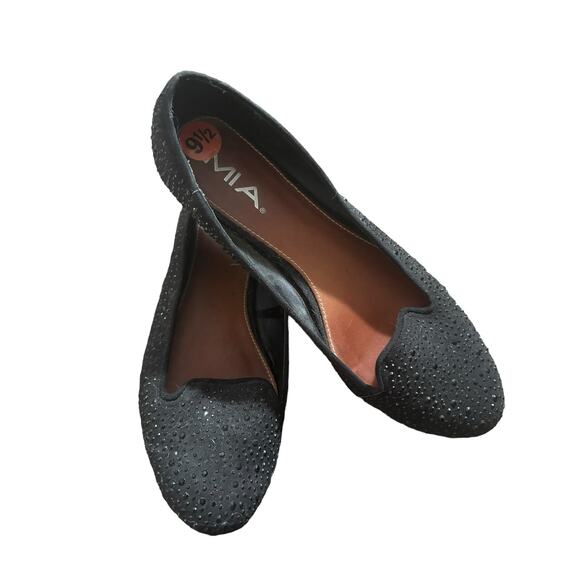 Mia Black Studded Ballet Flats Womans Size 9.5 Witchy Goth Punk Contemporary - Picture 1 of 8